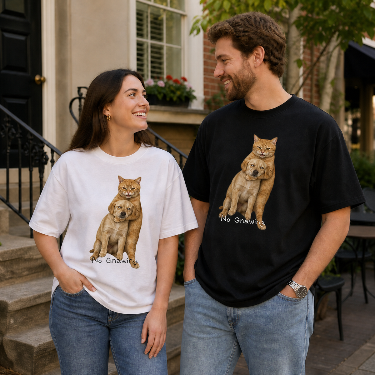 No Gnawing pet graphic tee on models