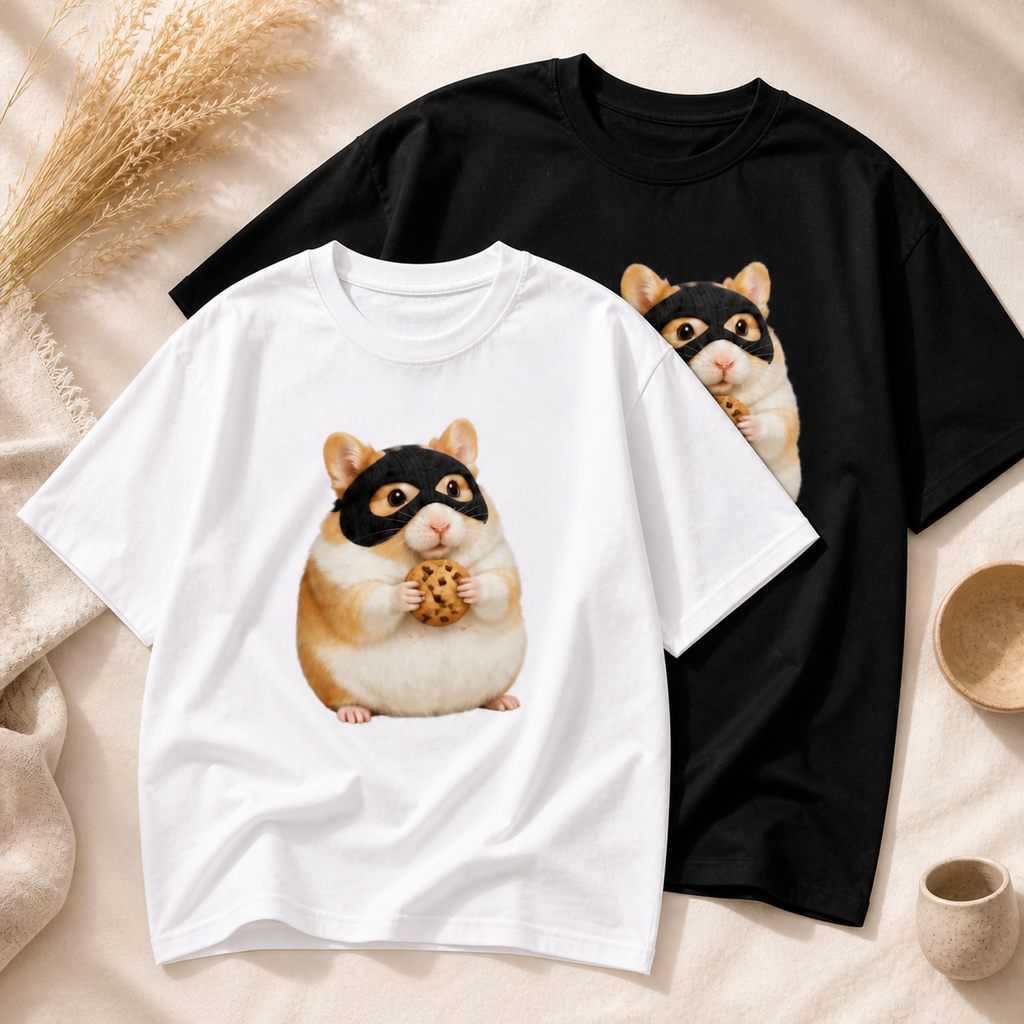 Snack Bandit Hamster Tee in black and white
