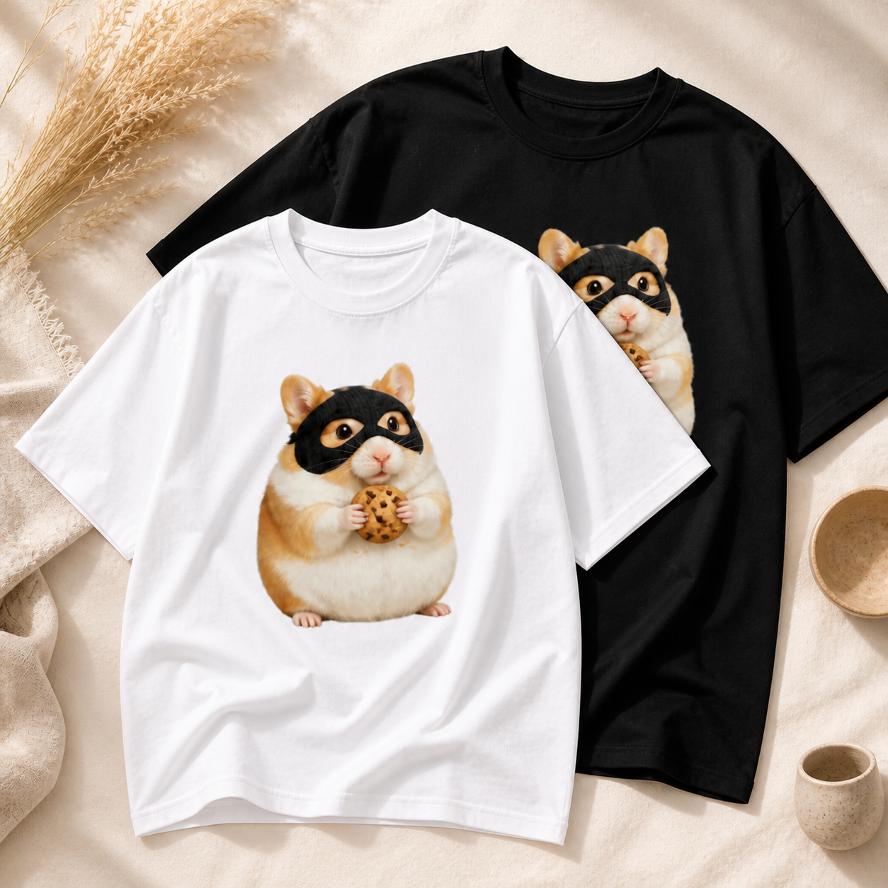Snack Bandit Hamster Tee in black and white